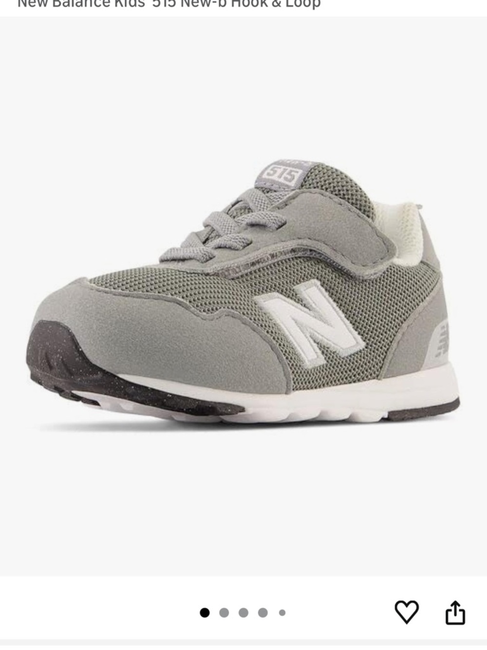 New Balance Kids Gray & White 515 Hook-and-Loop Sneakers, Size 5.5W